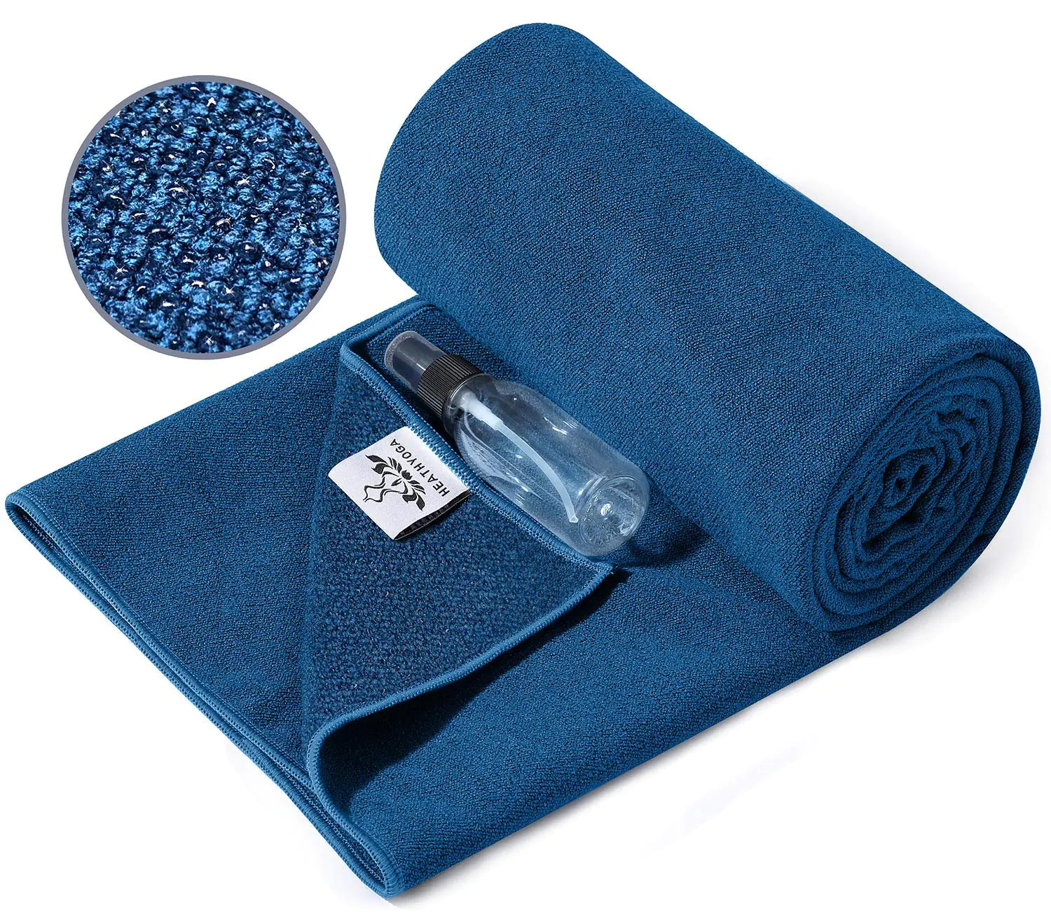 Heathyoga Hot Yoga Towel Non Slip Yoga Mat Towel with Silicone Grip & Spray Bottle 72"X26" Yoga Towel Soft Microfiber Yoga Mat Towel for Hot Yoga Bikram Pilates and Fitness (Blue)